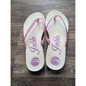 Inblu Women Pink Glitter Flip Flops White Purple Logo Thong Sandals Summer Shoes